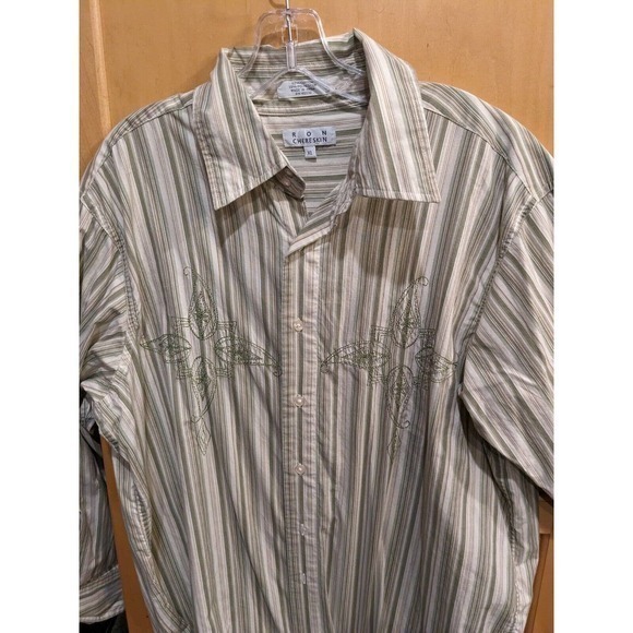 Ron Chereskin Men Button Up Shirt XL Striped‎ Cotton Blend Long Sleeve embroider - Picture 2 of 3